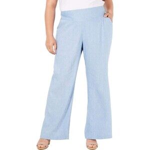 INC Womens Plus Mid Rise Linen Wide Leg Pants Blue Size 26W New
